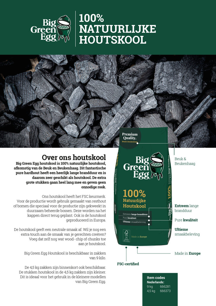 Big Green Egg Europees Houtskool 9 kilo