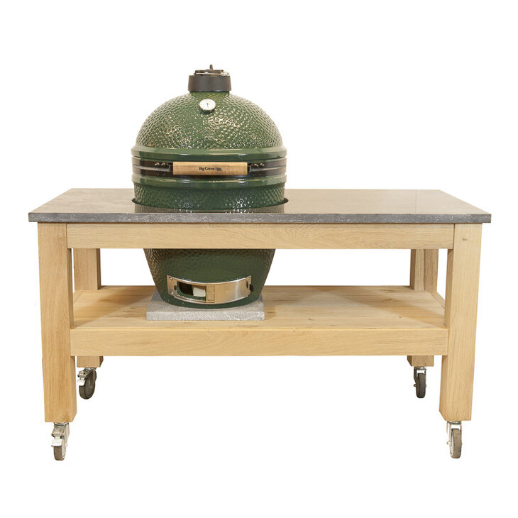 Eiken werktafel met natuursteen blad Big Green Egg