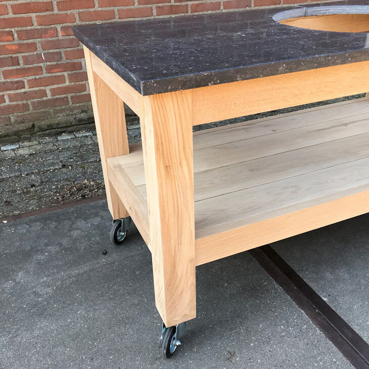 Eiken werktafel met natuursteen blad Bastard