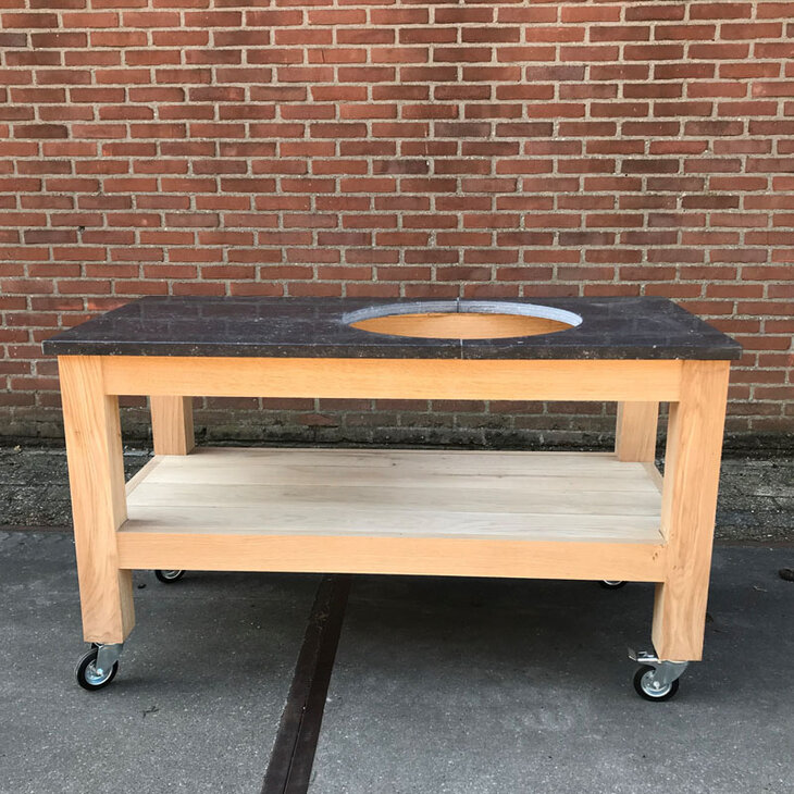 Eiken werktafel met natuursteen blad Big Green Egg